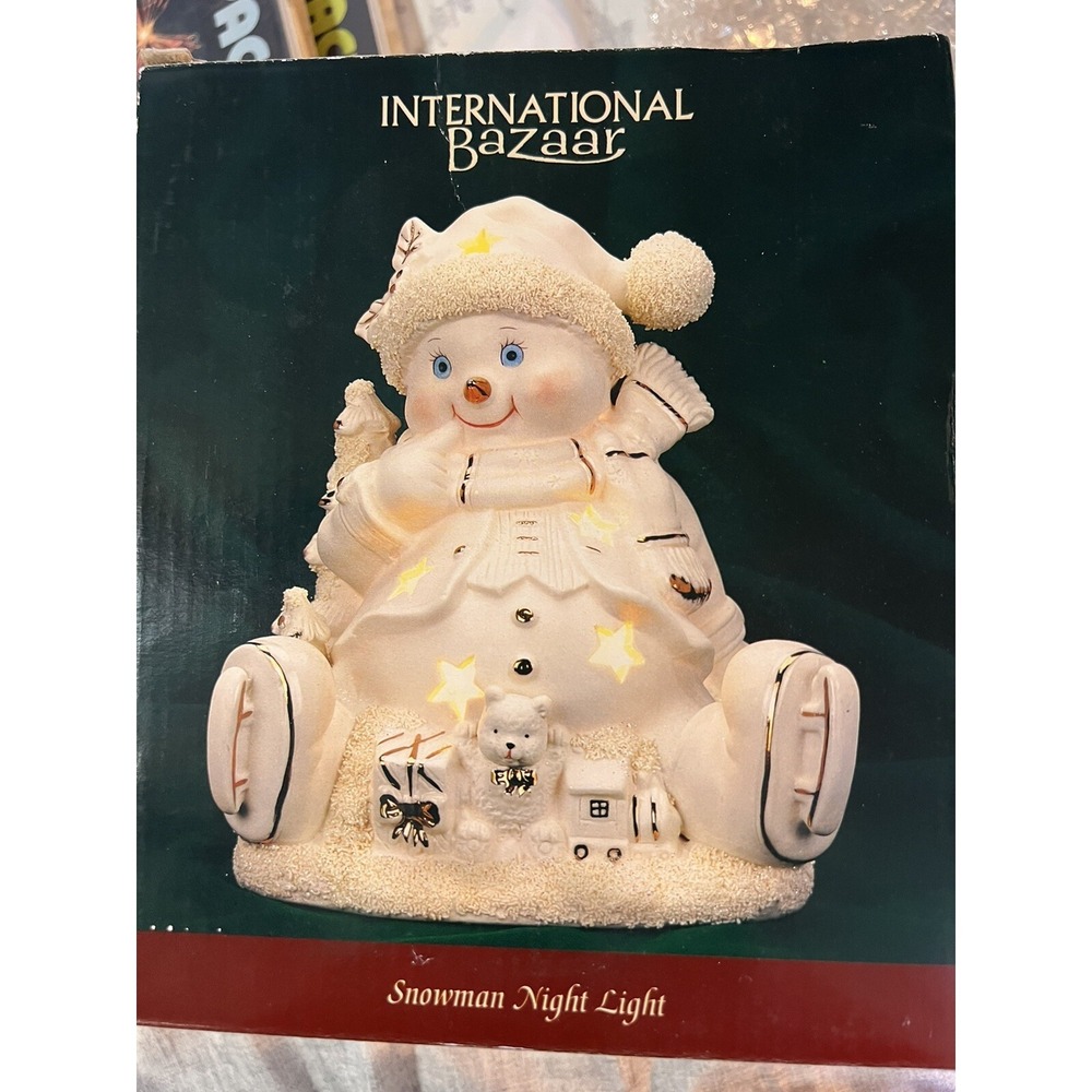 International Bazaar‎ Snowman Night Light #441582 9" Porcelain Figure New In Box